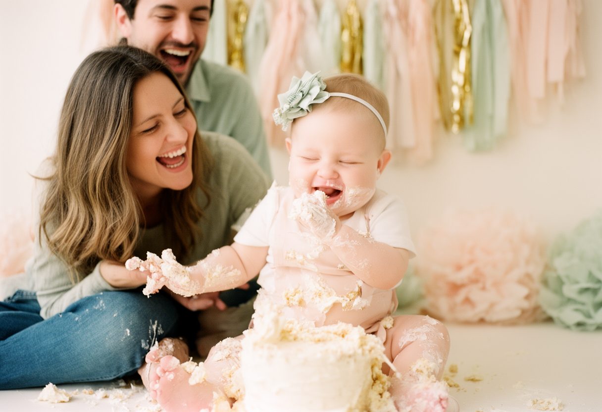 A baby's first birthday cake smash
